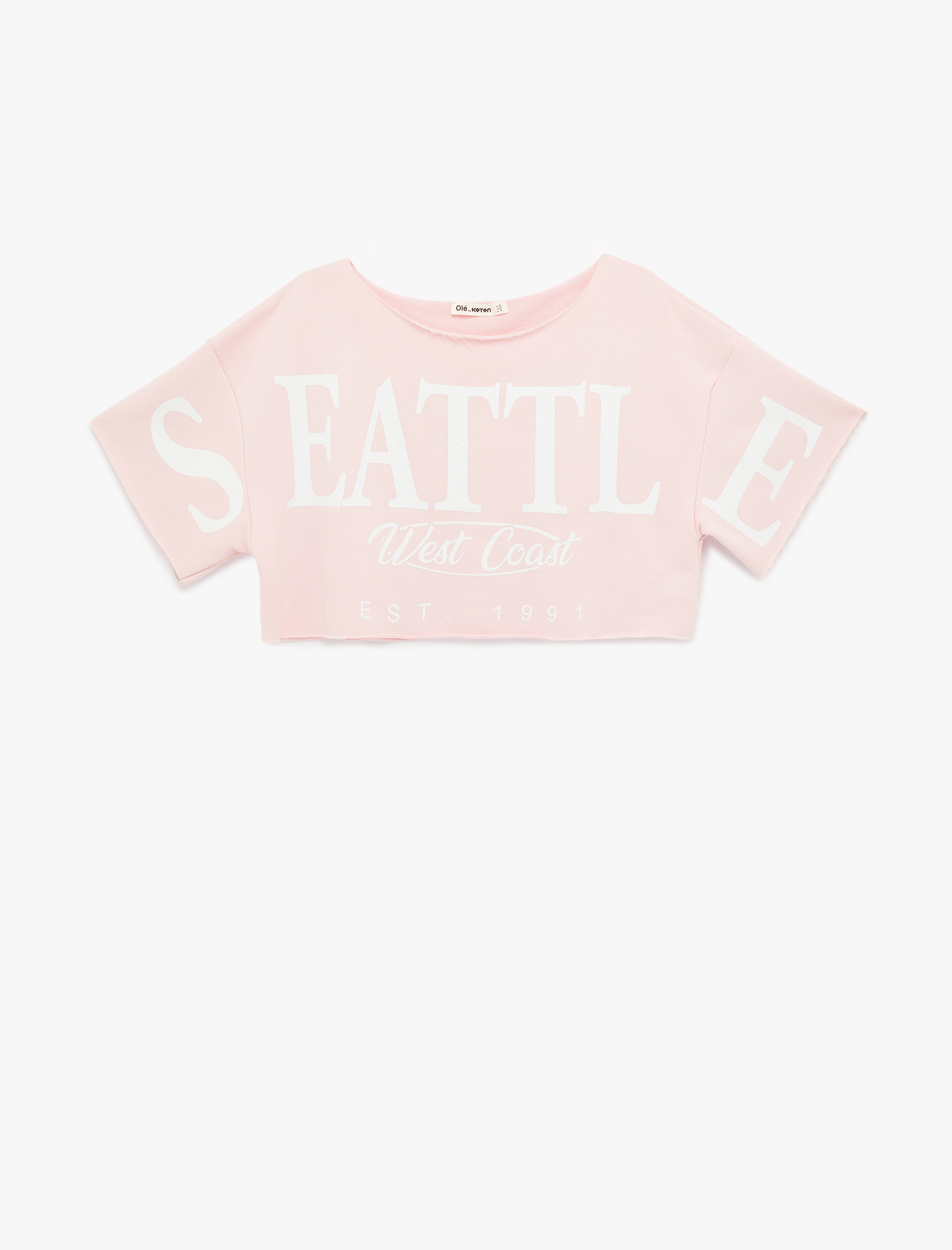   Rahat Kalıp Omzu Açık Kısa Kollu Baskılı Crop Tişört