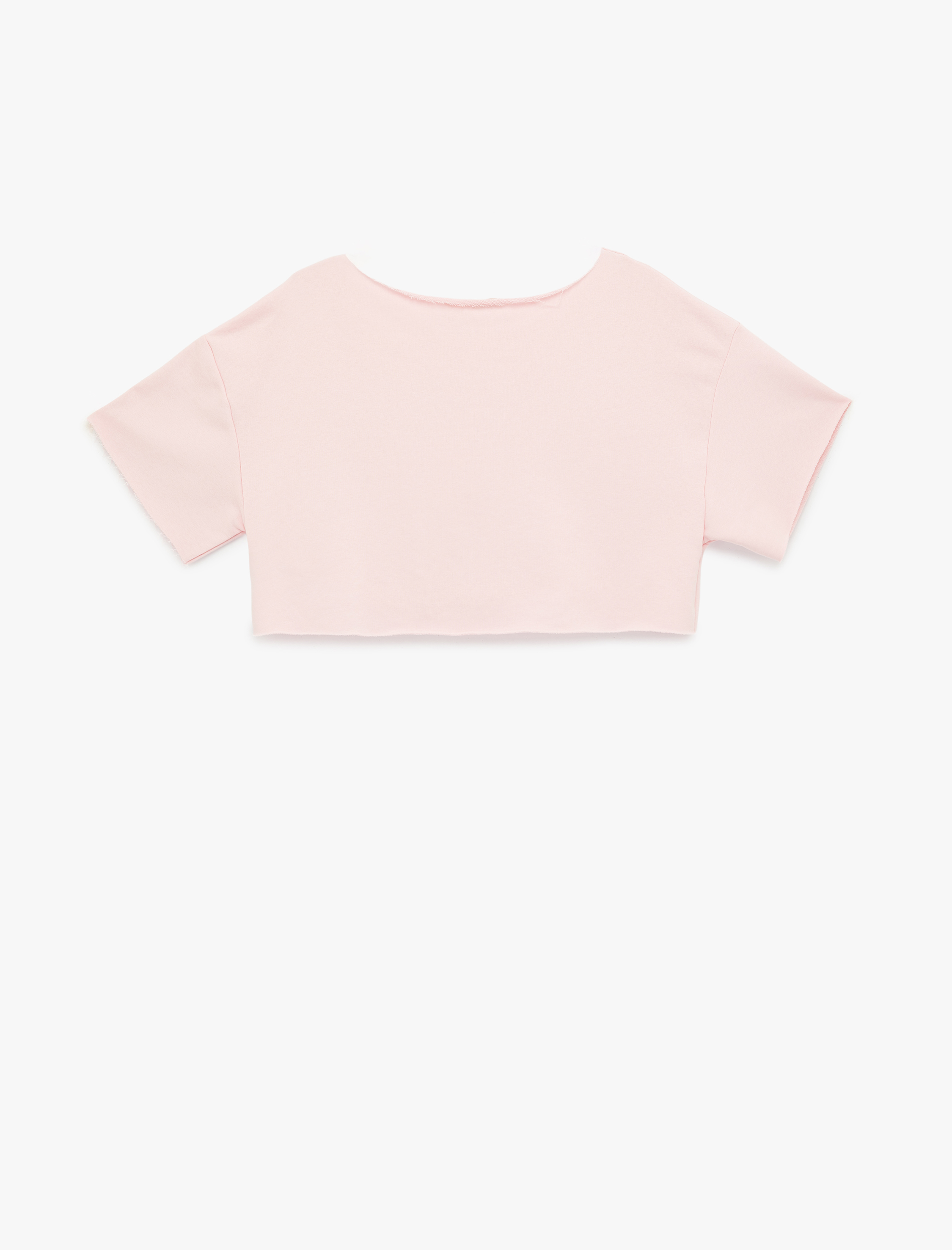   Rahat Kalıp Omzu Açık Kısa Kollu Baskılı Crop Tişört