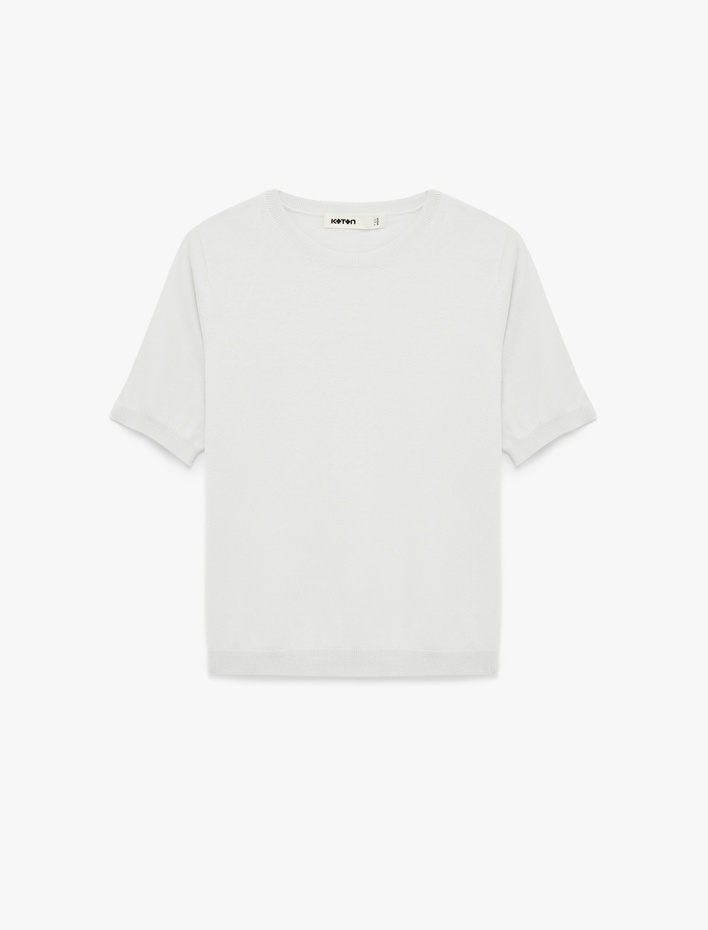  Pamuklu Kısa Kollu Bisiklet Yaka Triko Kazak