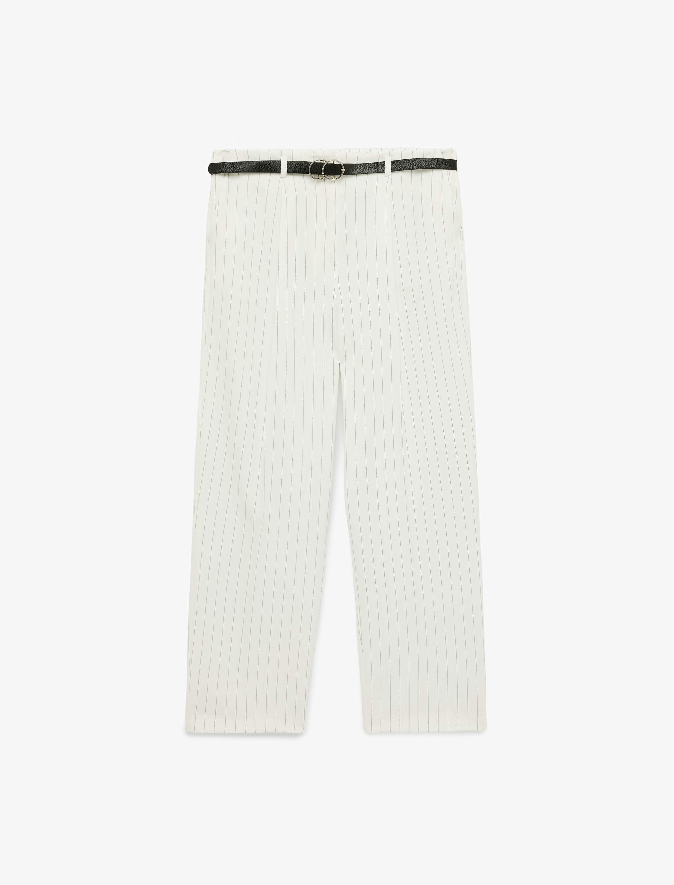   Kemer Detaylı Çizgili Relax Fit Havuç Pantolon