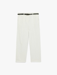 Kemer Detaylı Çizgili Relax Fit Havuç Pantolon