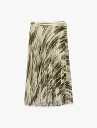 Pileli Soyut Desenli Midi Etek