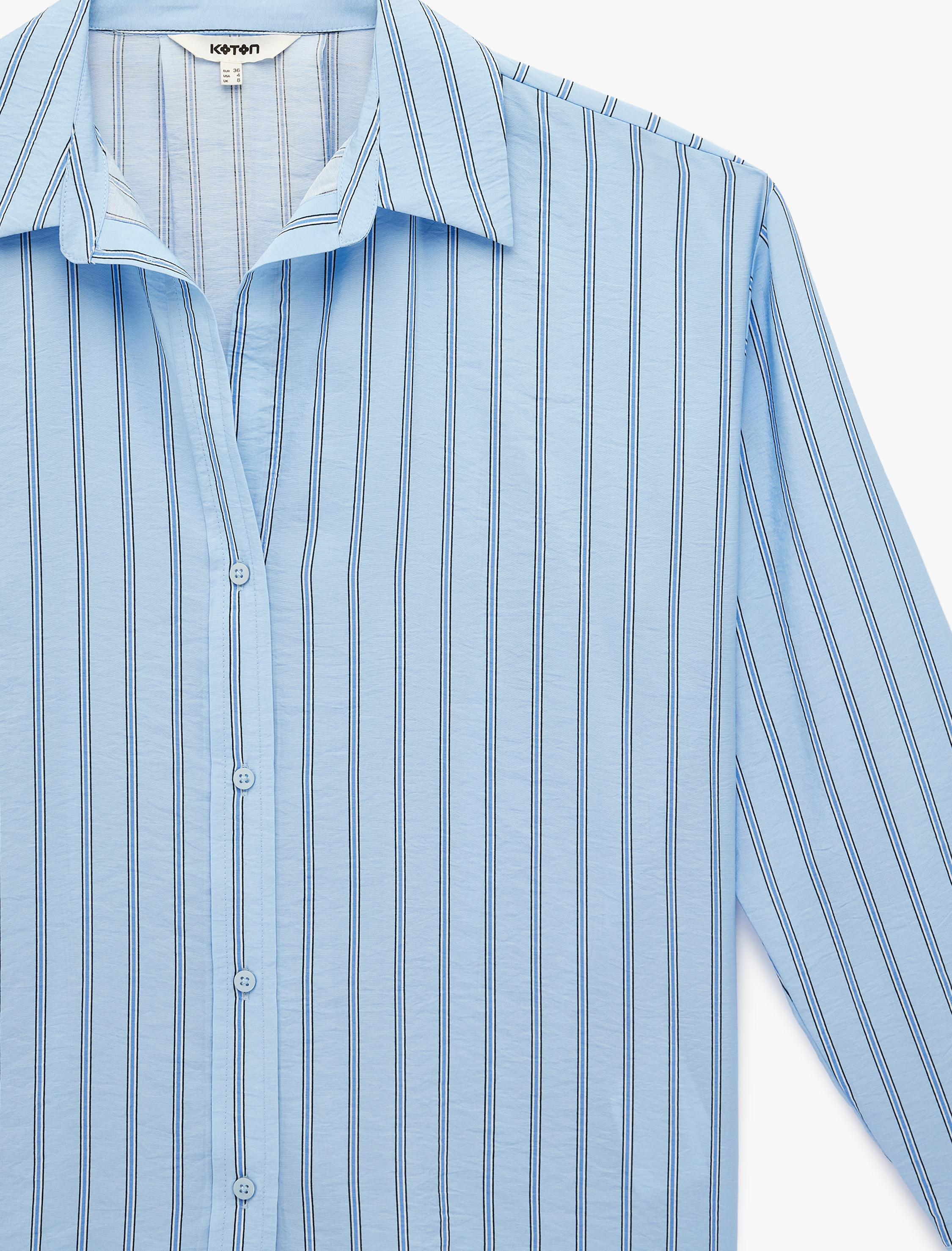   Oversize Uzun Kollu Klasik Yaka Çizgili Viskon Gömlek