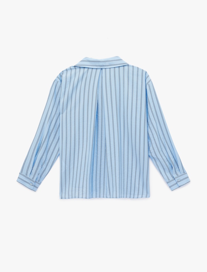  Oversize Uzun Kollu Klasik Yaka Çizgili Viskon Gömlek