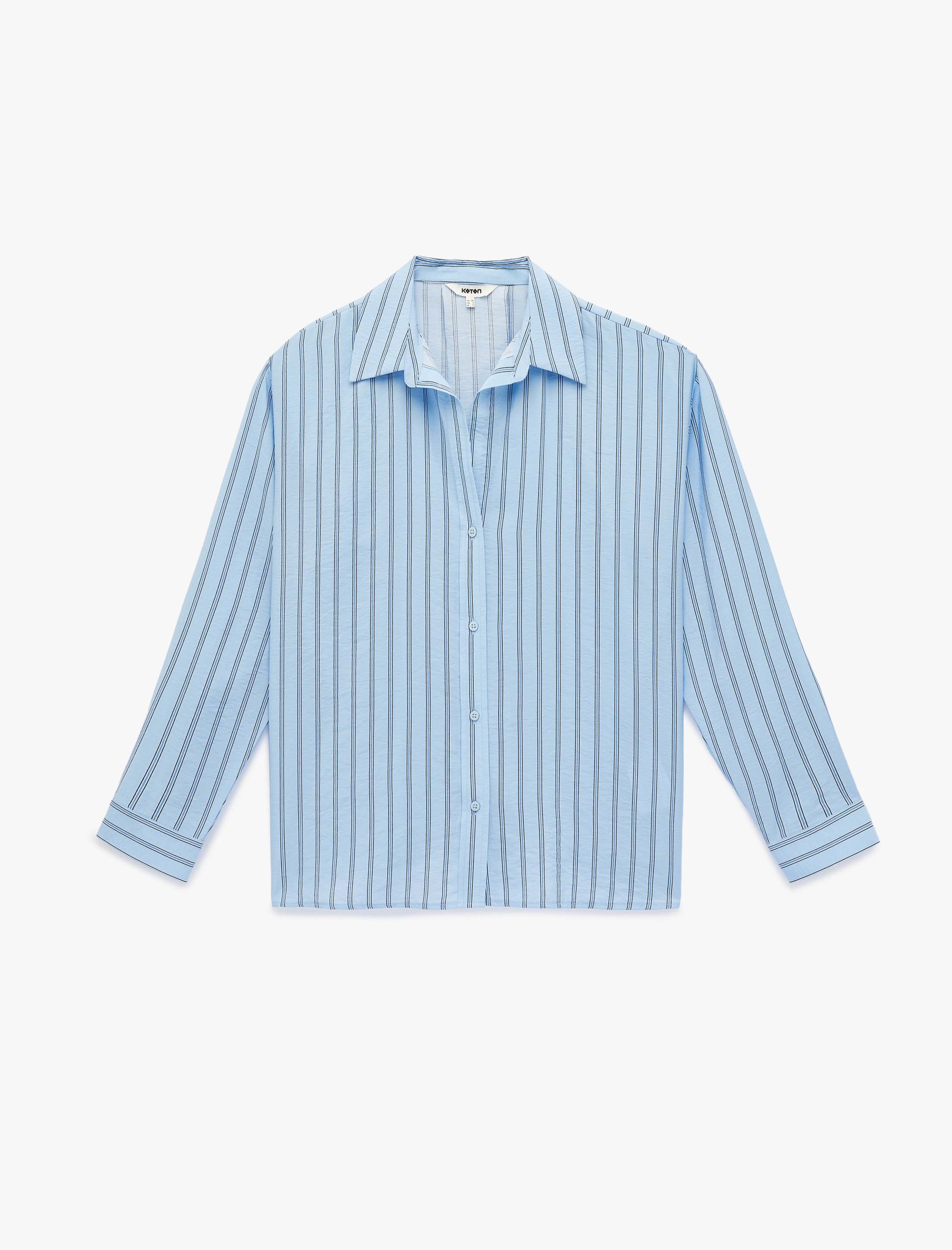   Oversize Uzun Kollu Klasik Yaka Çizgili Viskon Gömlek