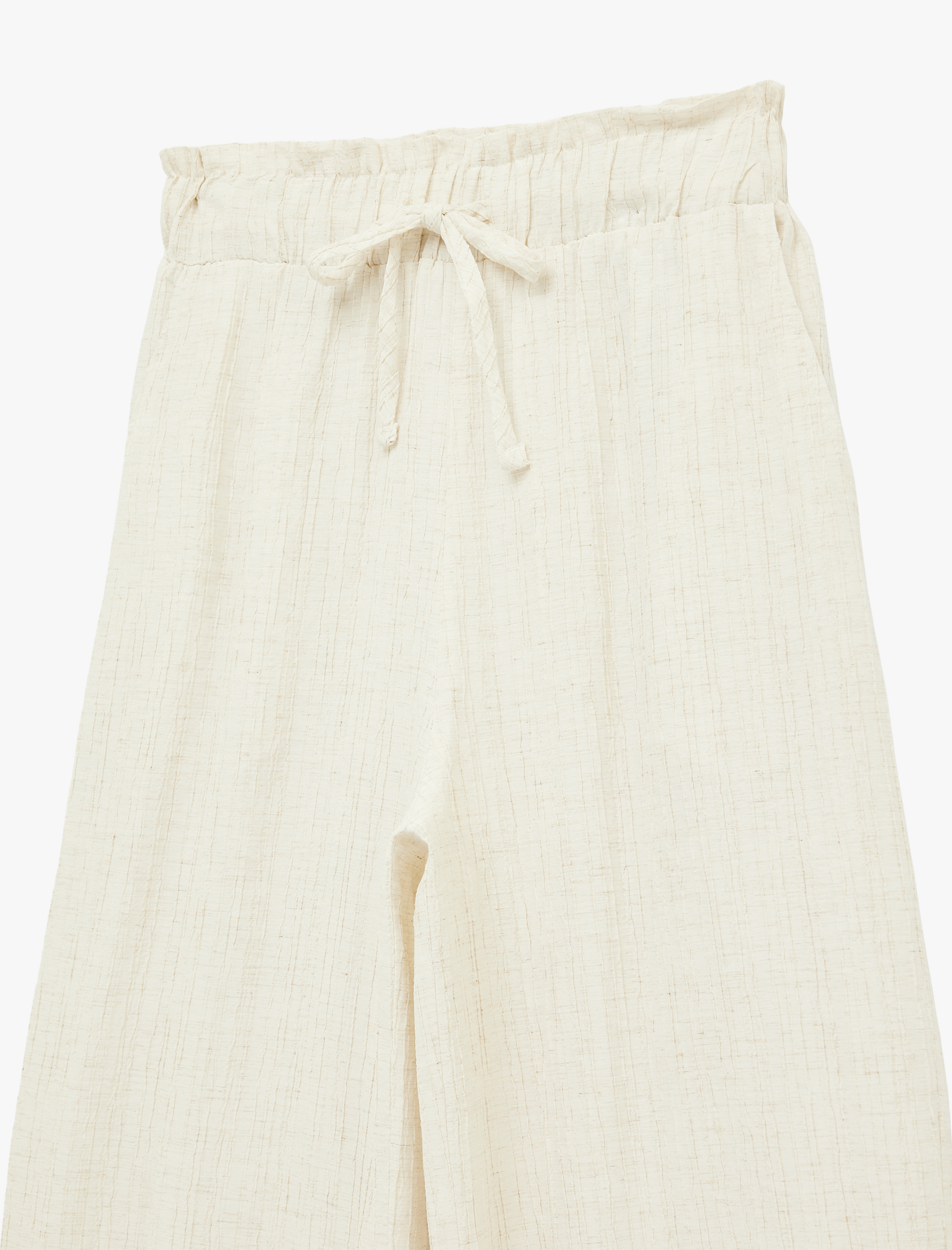   Beli Bağcıklı Geniş Paça Viskon Pantolon