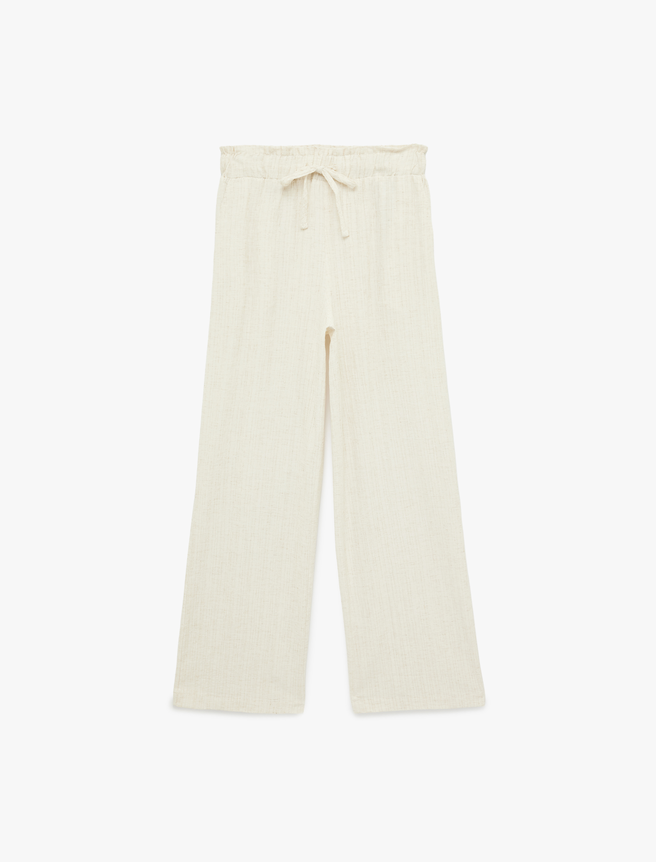   Beli Bağcıklı Geniş Paça Viskon Pantolon