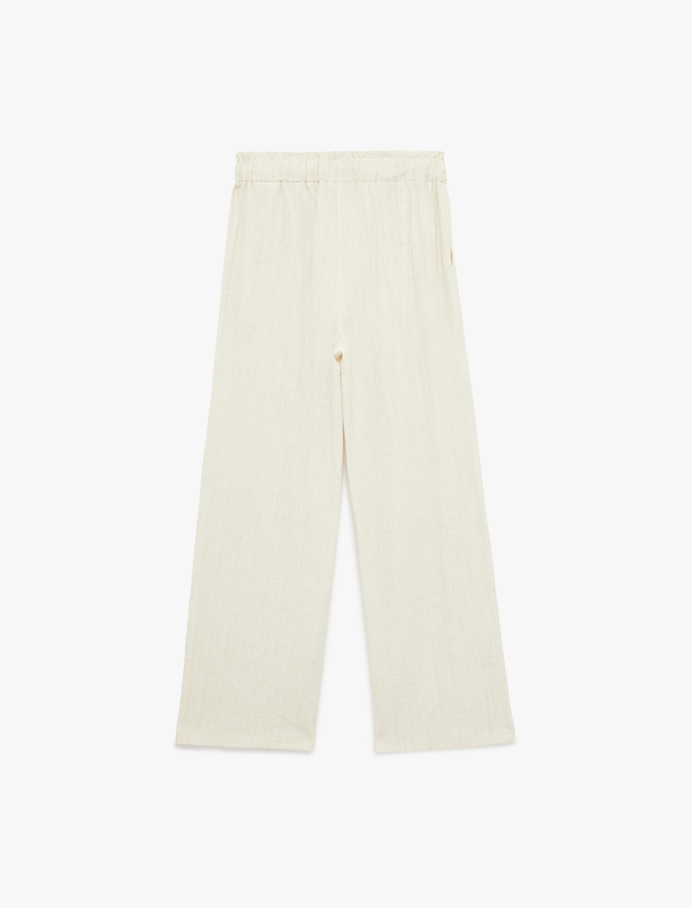   Beli Bağcıklı Geniş Paça Viskon Pantolon