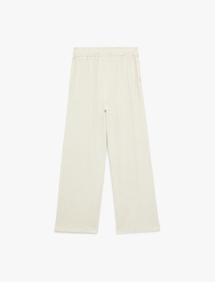  Beli Bağcıklı Geniş Paça Viskon Pantolon
