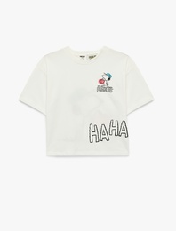 Lisanslı Snoopy Baskılı Kısa Kollu Bisiklet Yaka Tişört