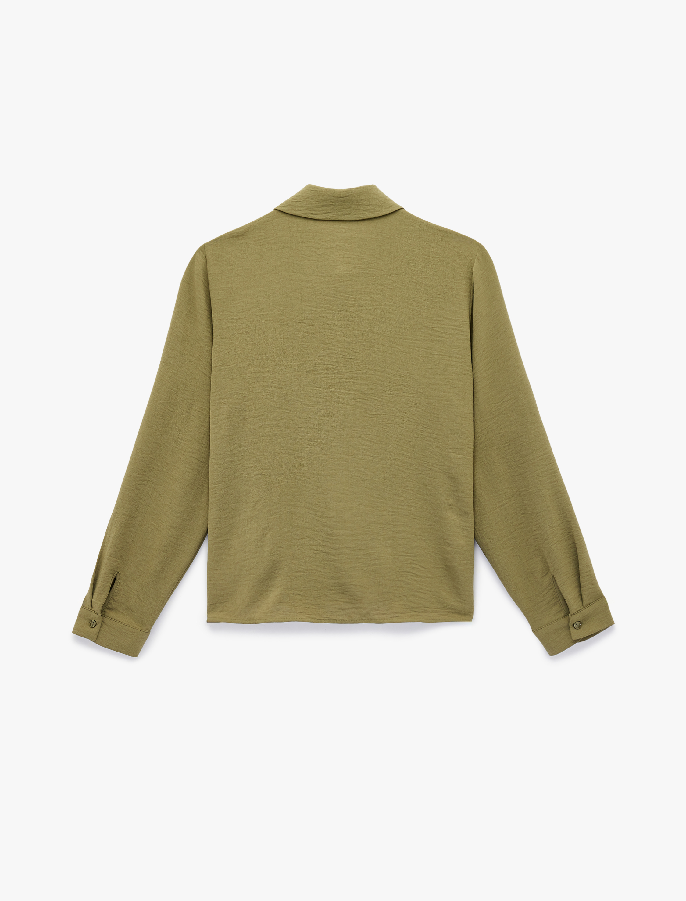   Uzun Kollu Düğmeli Bağlama Detaylı Gömlek