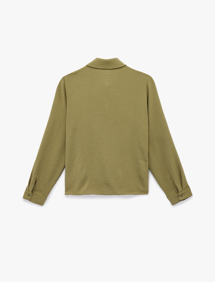  Uzun Kollu Düğmeli Bağlama Detaylı Gömlek