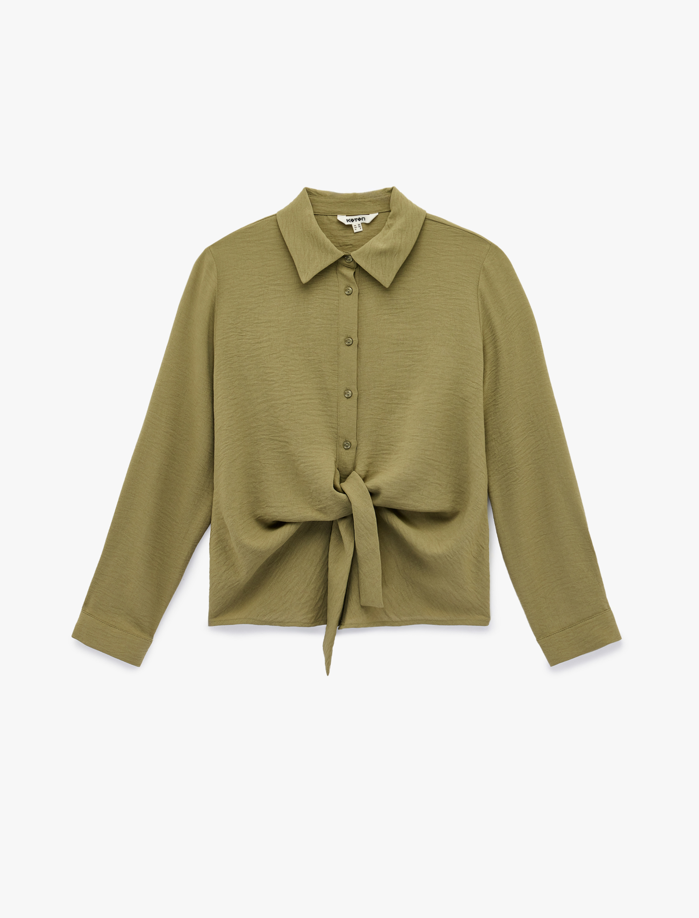   Uzun Kollu Düğmeli Bağlama Detaylı Gömlek