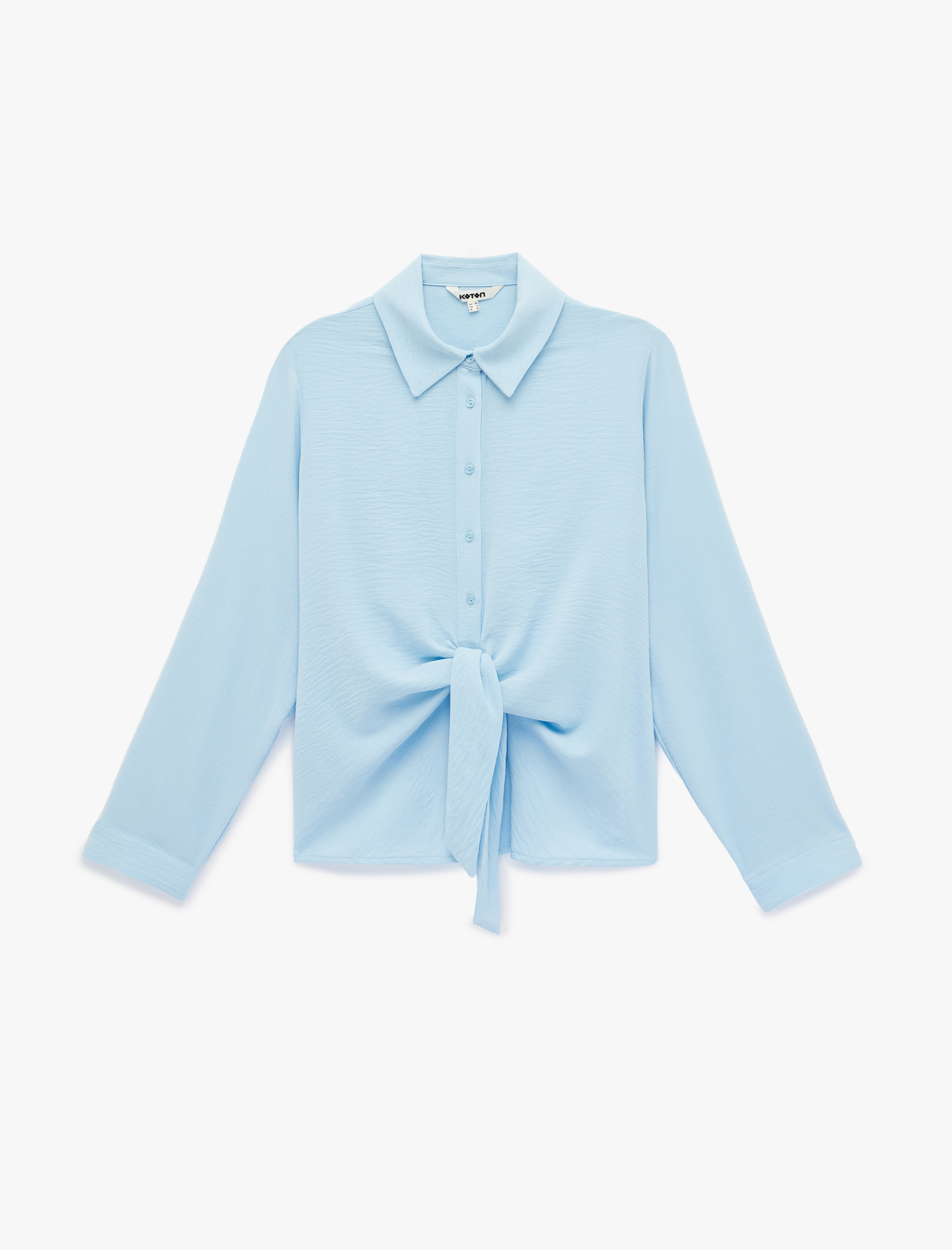   Uzun Kollu Düğmeli Bağlama Detaylı Gömlek