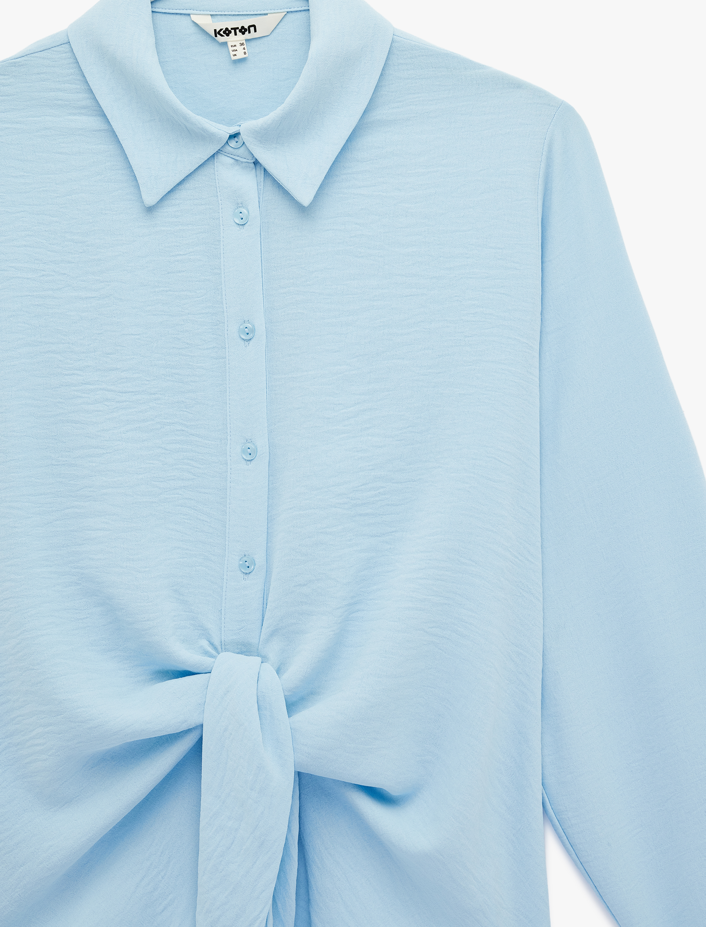   Uzun Kollu Düğmeli Bağlama Detaylı Gömlek