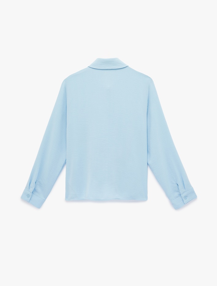  Uzun Kollu Düğmeli Bağlama Detaylı Gömlek