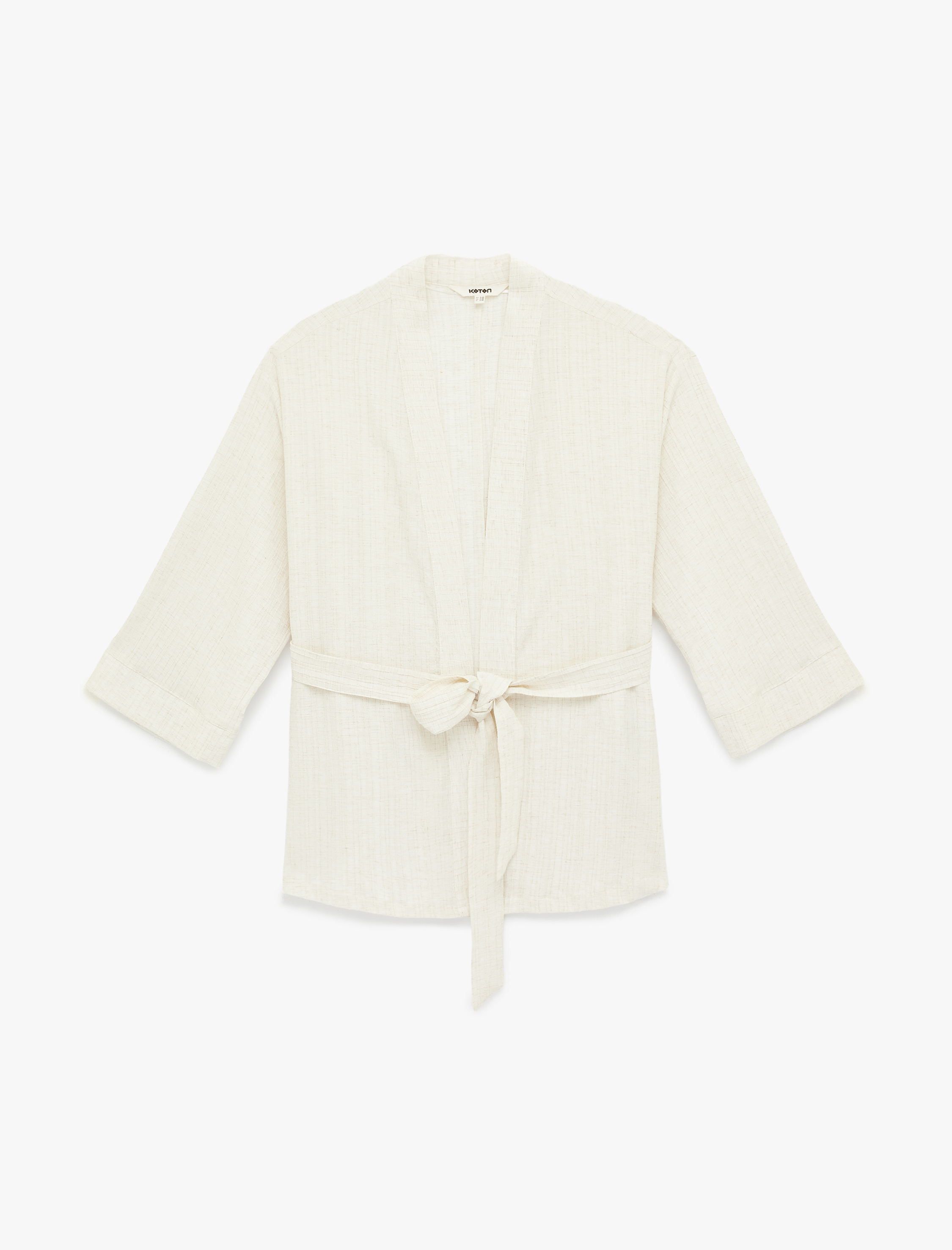   Uzun Kollu Viskon Karışımlı Kuşaklı Kimono