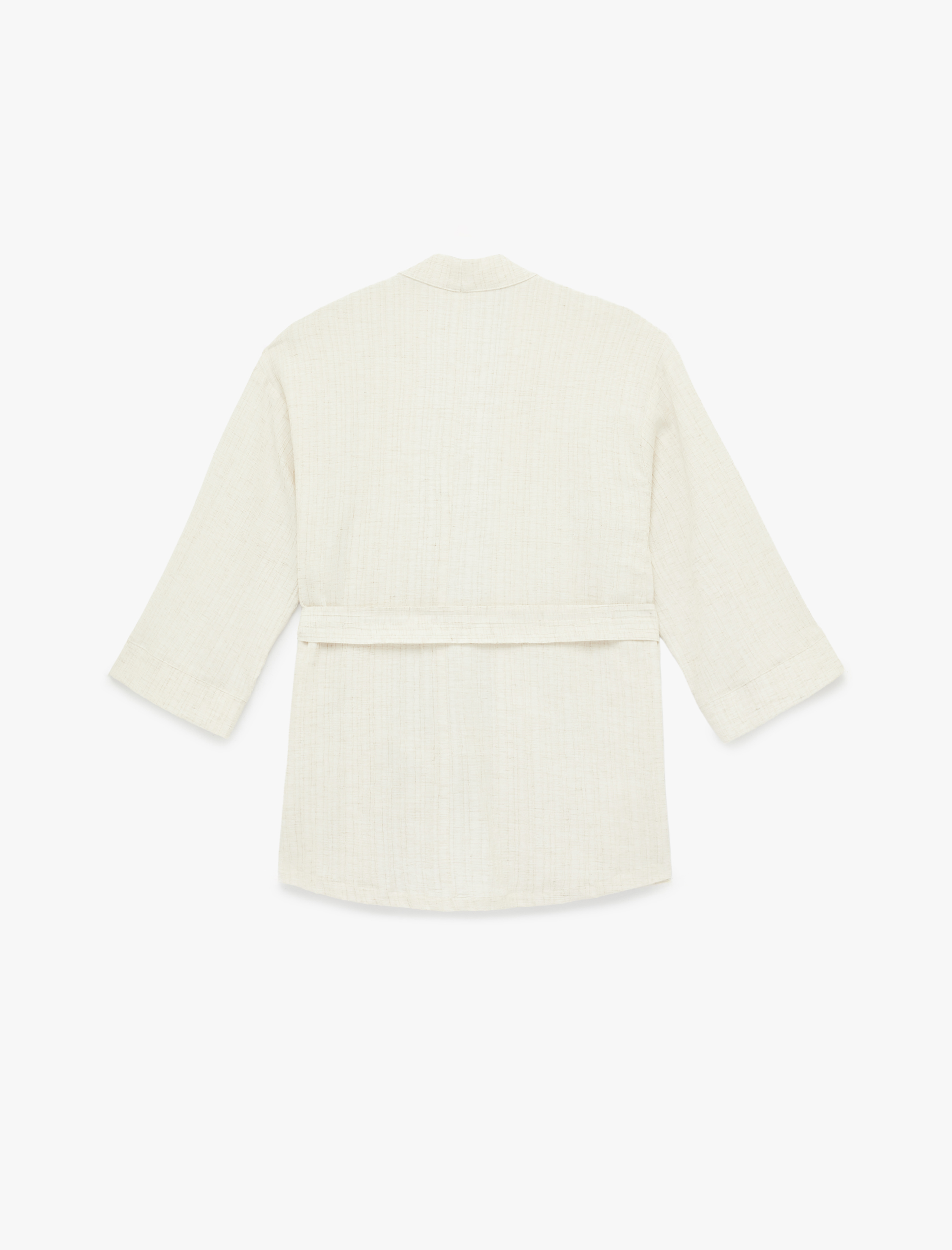   Uzun Kollu Viskon Karışımlı Kuşaklı Kimono