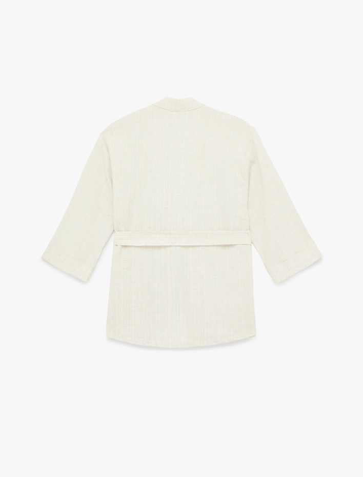  Uzun Kollu Viskon Karışımlı Kuşaklı Kimono