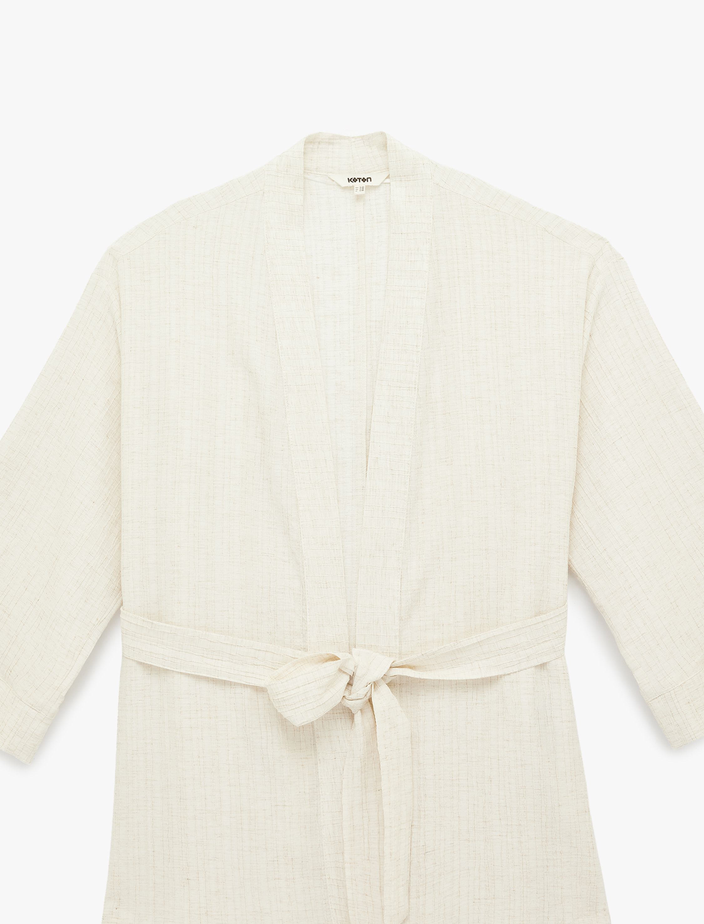   Uzun Kollu Viskon Karışımlı Kuşaklı Kimono