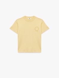 Pamuklu Kısa Kollu Bisiklet Yaka Baskılı Oversize Tişört