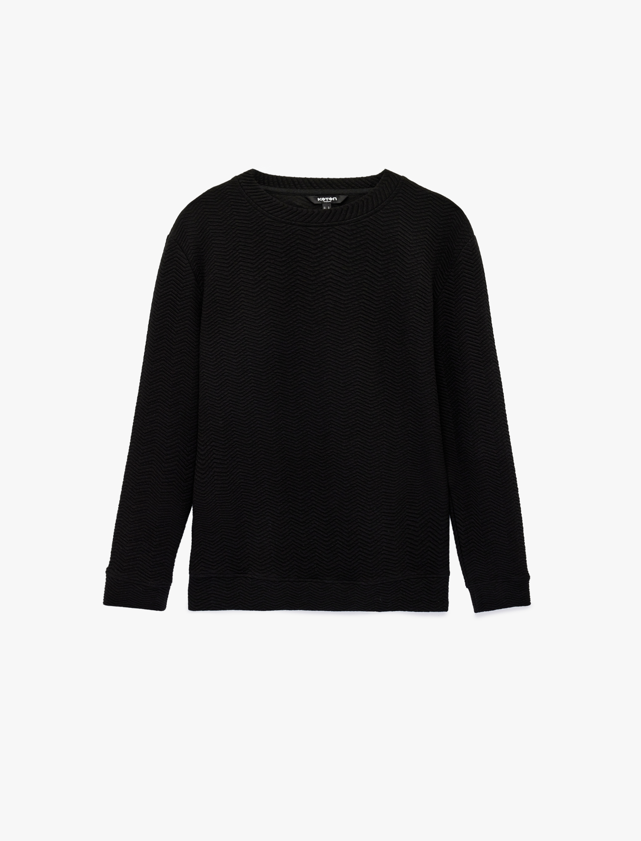   Regular Fit Uzun Kollu Dokulu Bisiklet Yaka Sweatshirt