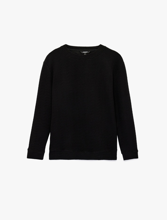  Regular Fit Uzun Kollu Dokulu Bisiklet Yaka Sweatshirt