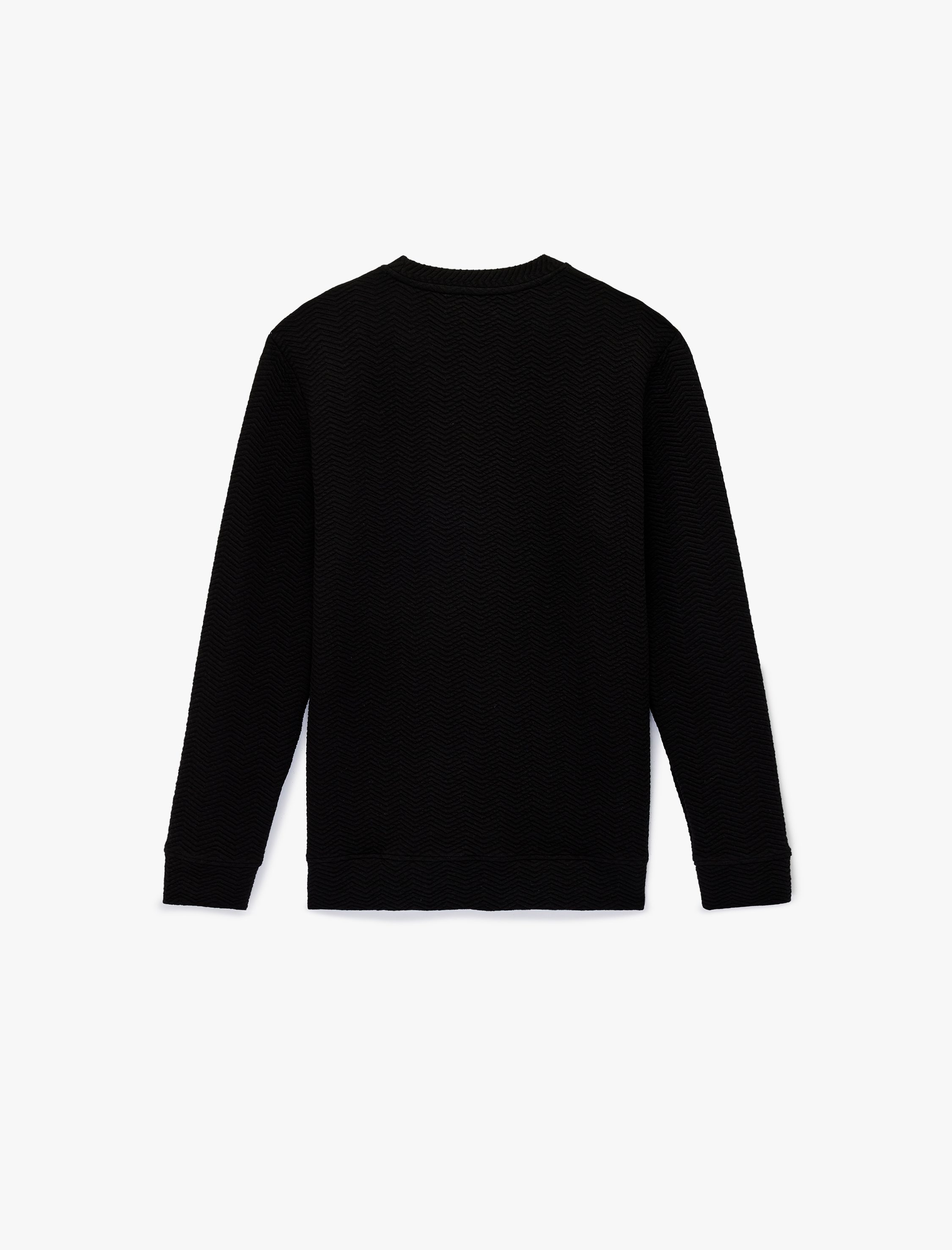   Regular Fit Uzun Kollu Dokulu Bisiklet Yaka Sweatshirt