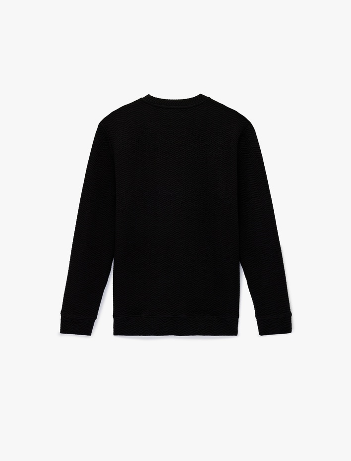  Regular Fit Uzun Kollu Dokulu Bisiklet Yaka Sweatshirt