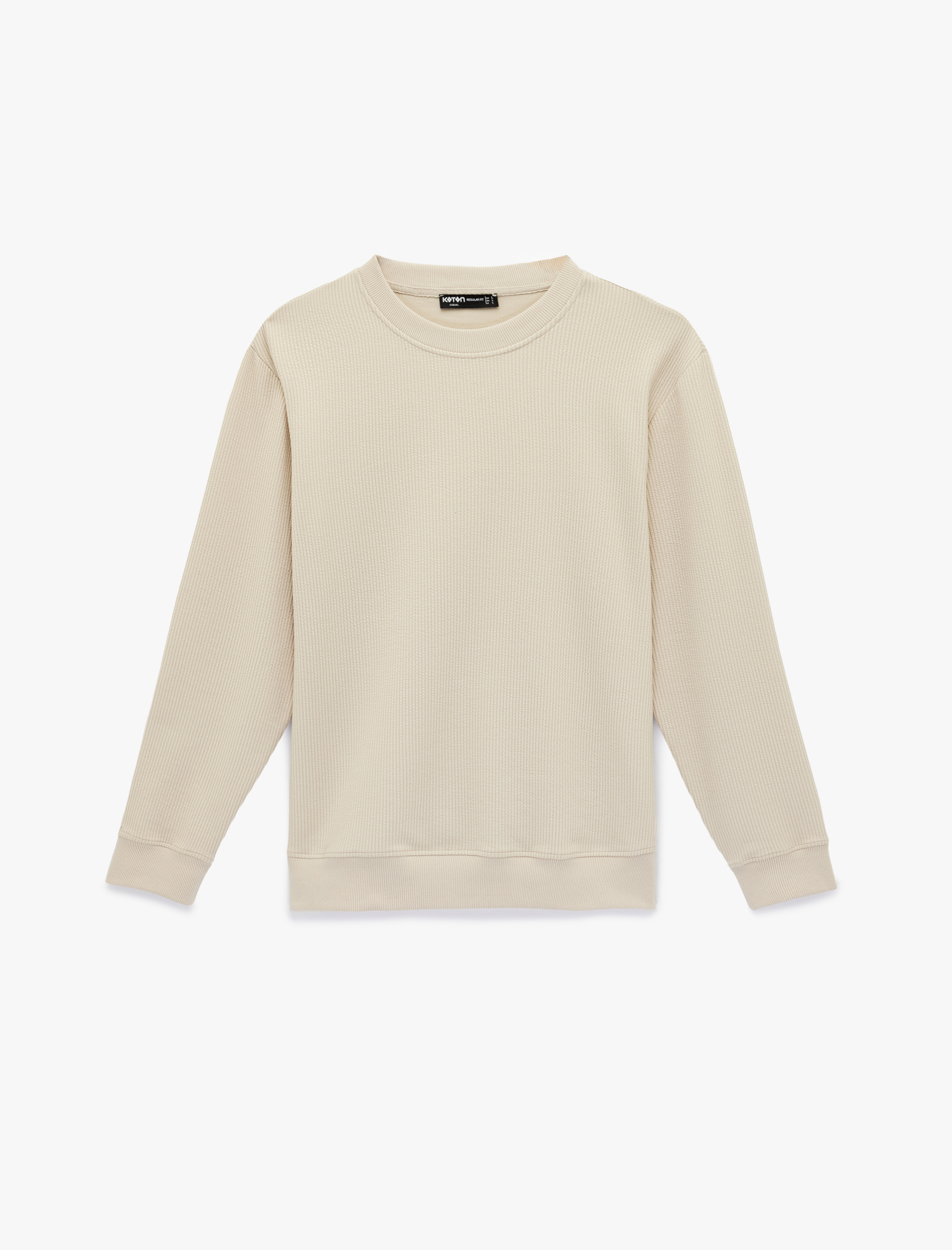   Uzun Kollu Fitilli Regular Fit Basic Bisiklet Yaka Sweatshirt