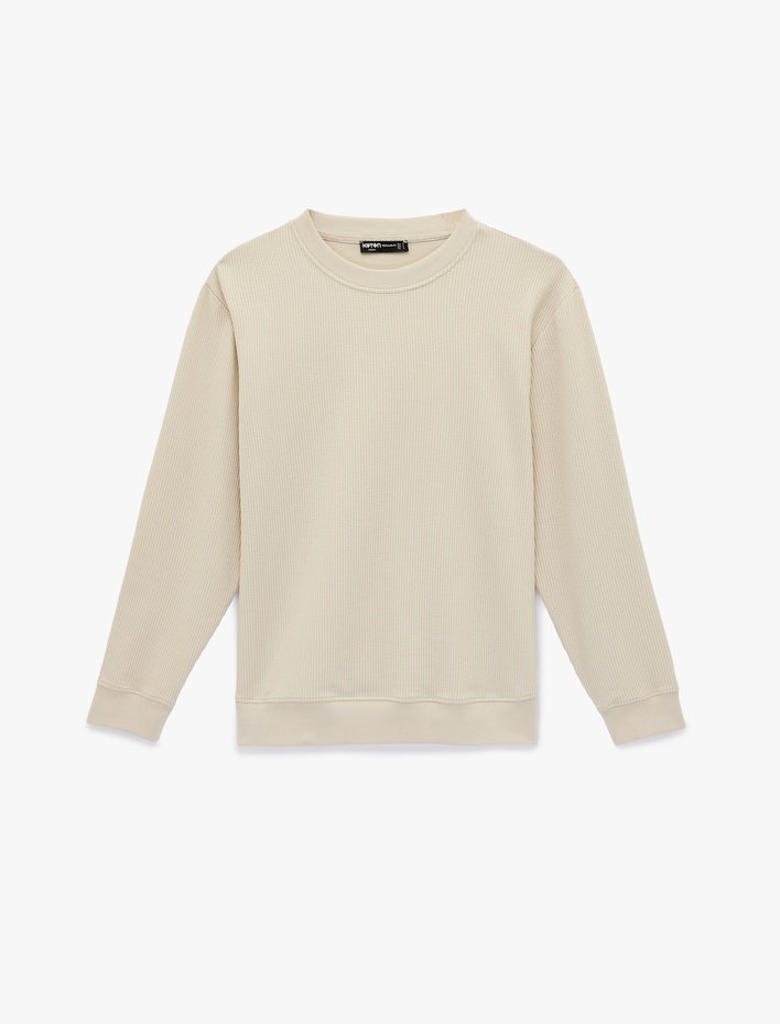  Uzun Kollu Fitilli Regular Fit Basic Bisiklet Yaka Sweatshirt