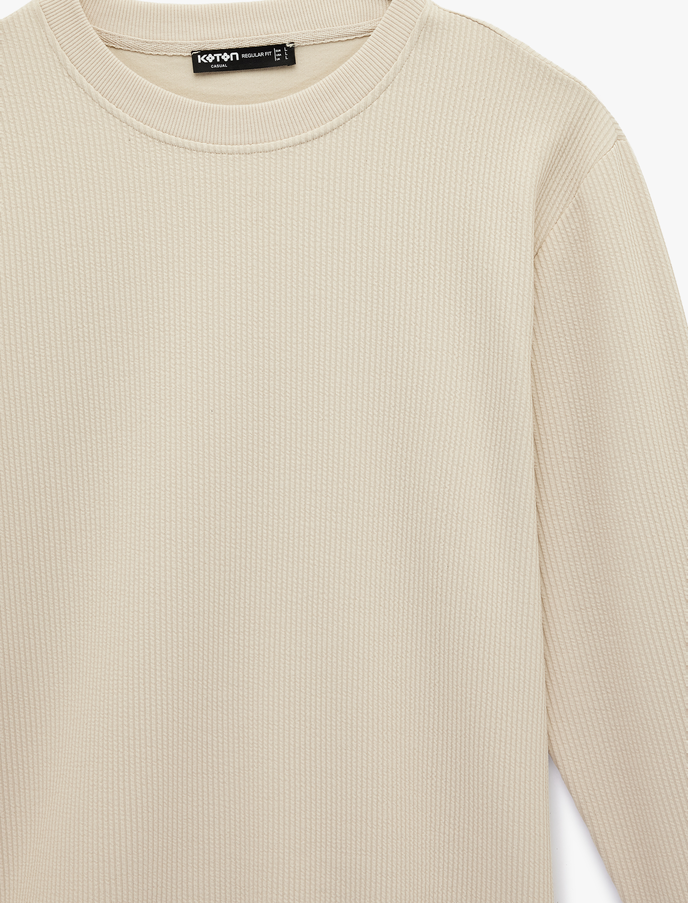   Uzun Kollu Fitilli Regular Fit Basic Bisiklet Yaka Sweatshirt