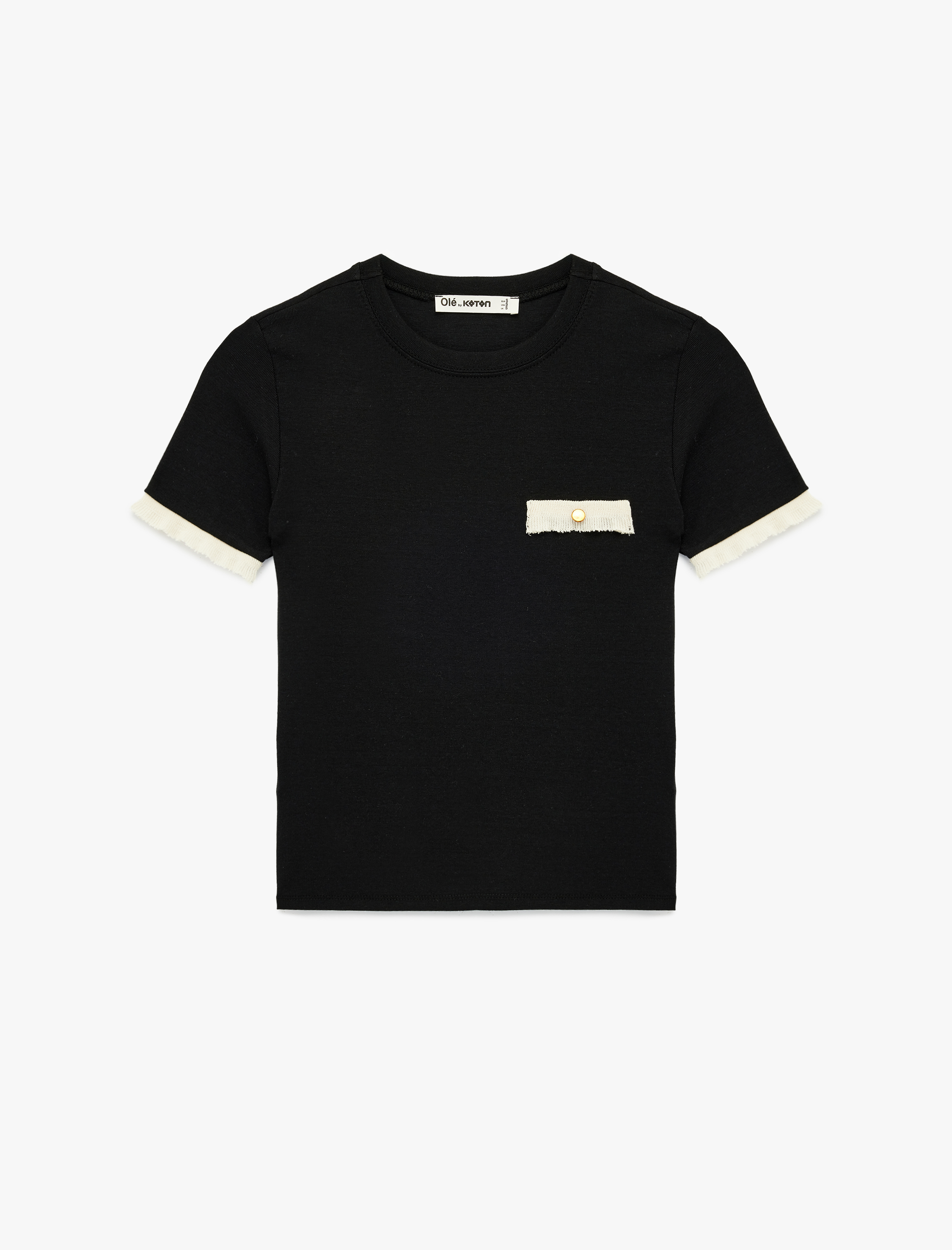   Cep Detaylı Biyeli Kısa Kollu Modal Karışımlı Bisiklet Yaka Tişört