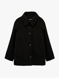 Düğmeli Uzun Reglan Kollu Kaşe Kaban