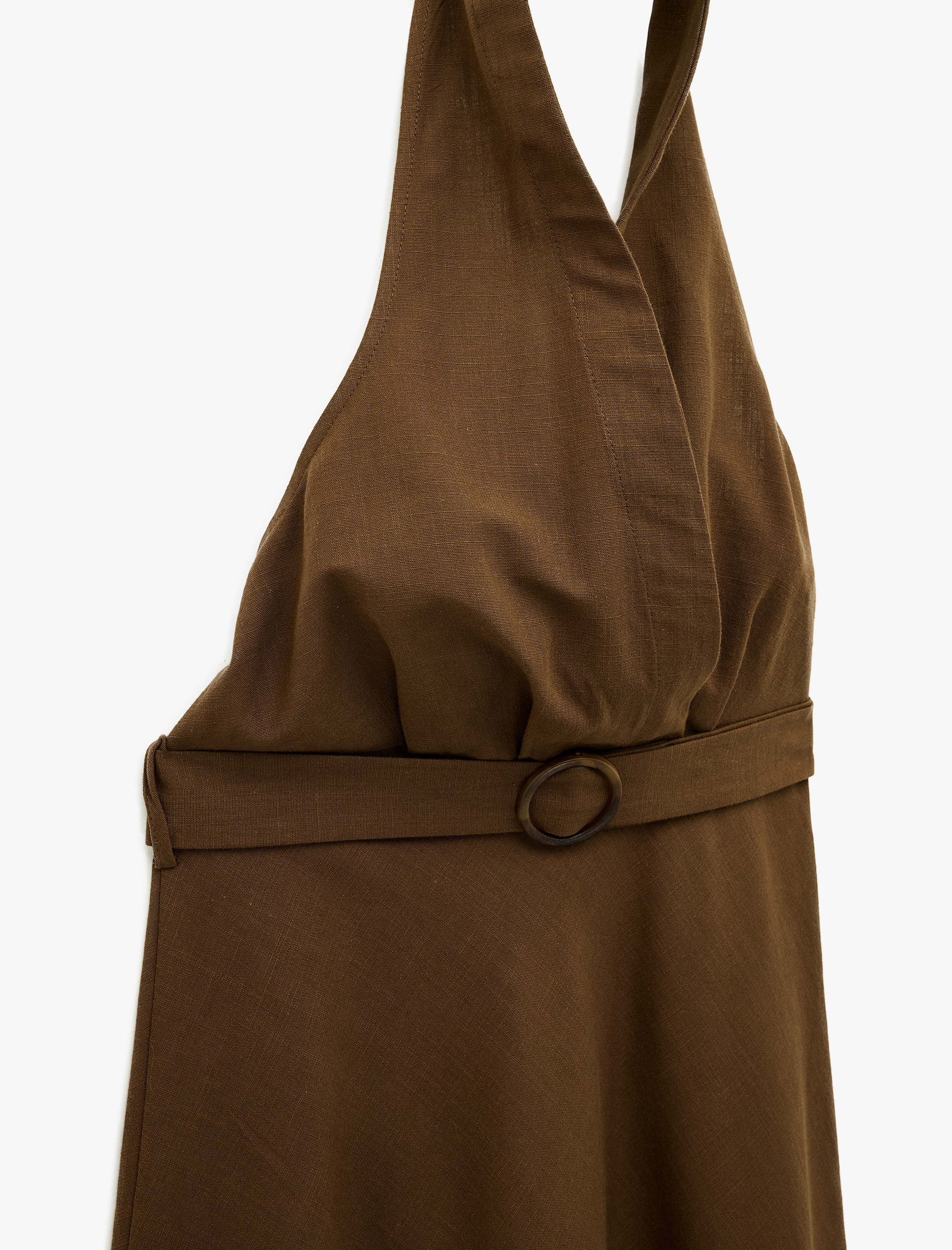   Pamuklu Kolsuz Kruvaze Yaka Kemerli Midi Elbise