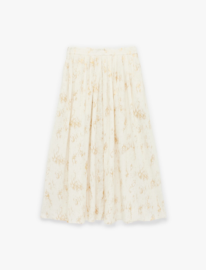  Pamuklu Cepli Desenli Kloş Midi Etek