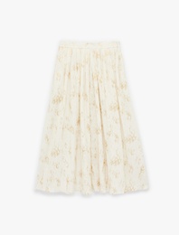 Pamuklu Cepli Desenli Kloş Midi Etek