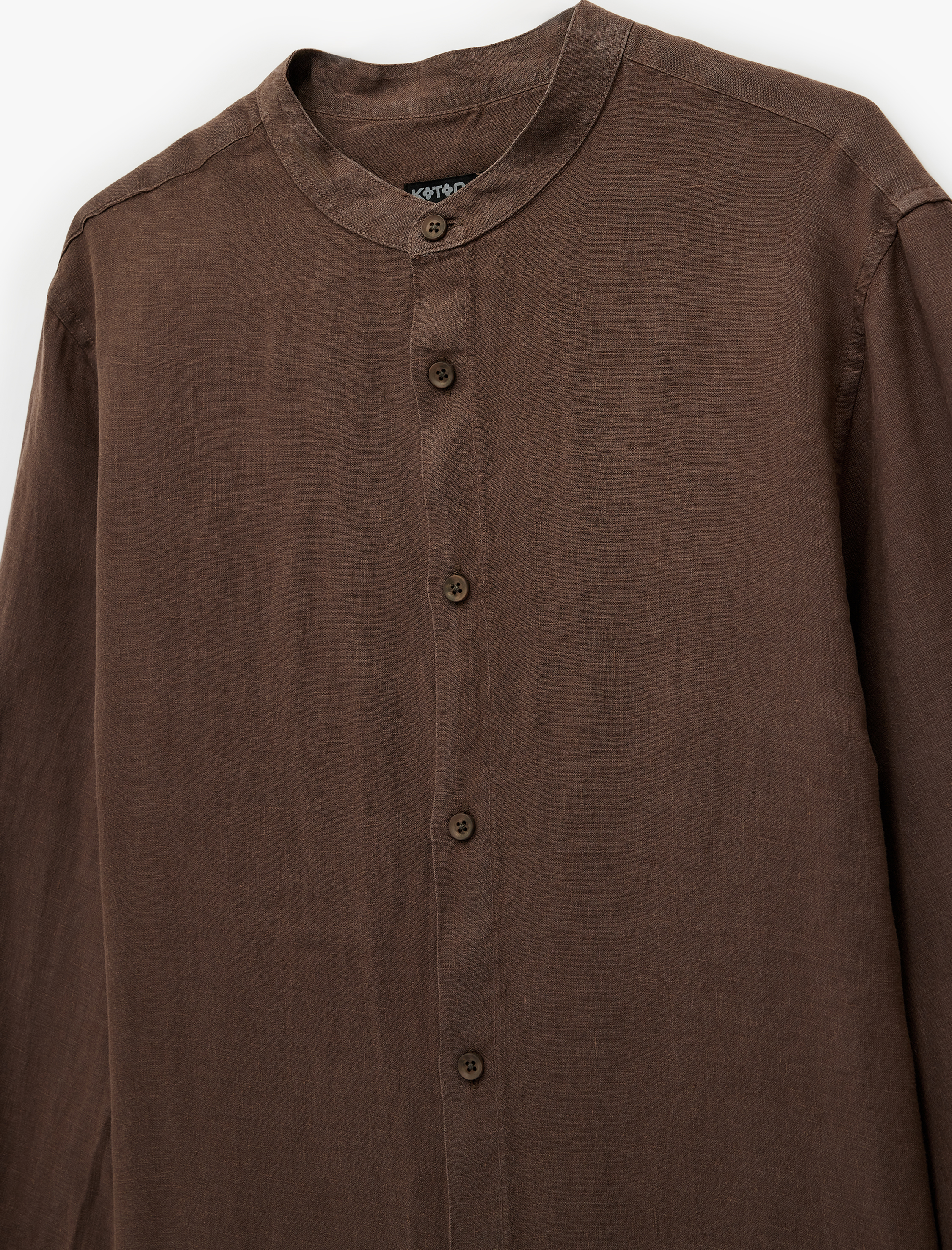   Regular Fit Uzun Kollu Düğmeli Hakim Yaka Keten Gömlek