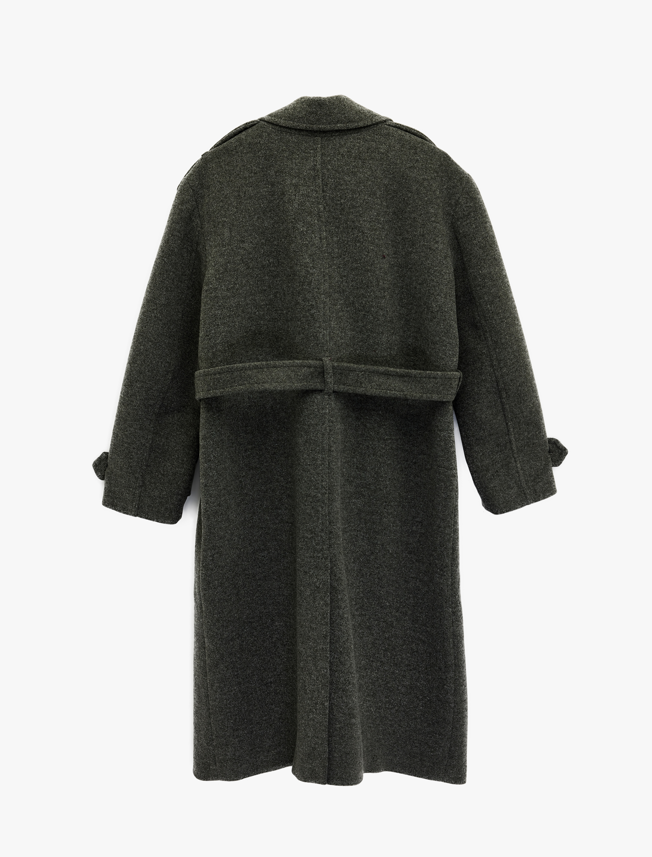   Kruvaze Yaka Uzun Kollu Cepli Kemerli Uzun Kaşe Kaban