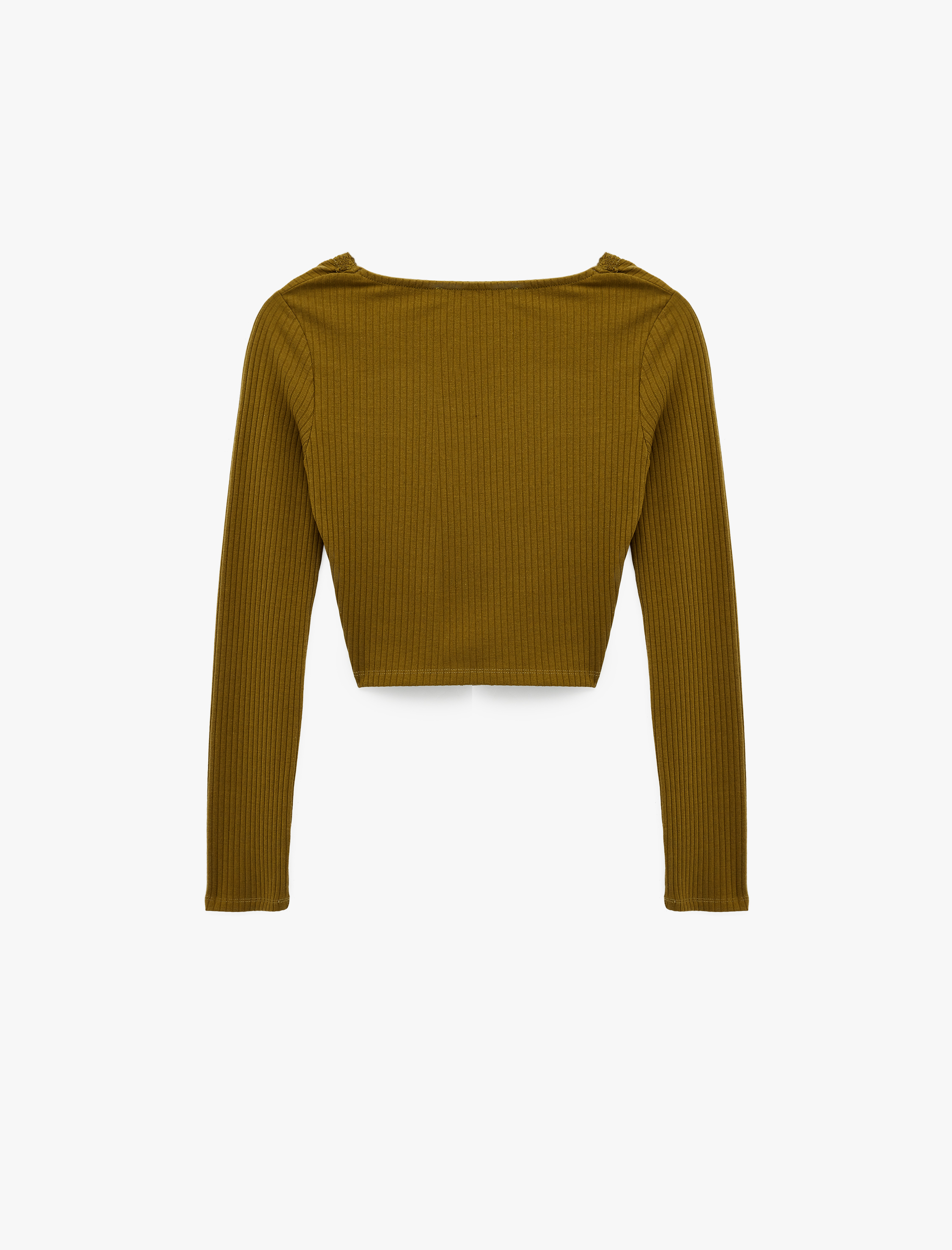   V Yaka Dantel Detaylı Uzun Kollu Slim Fit Tişört