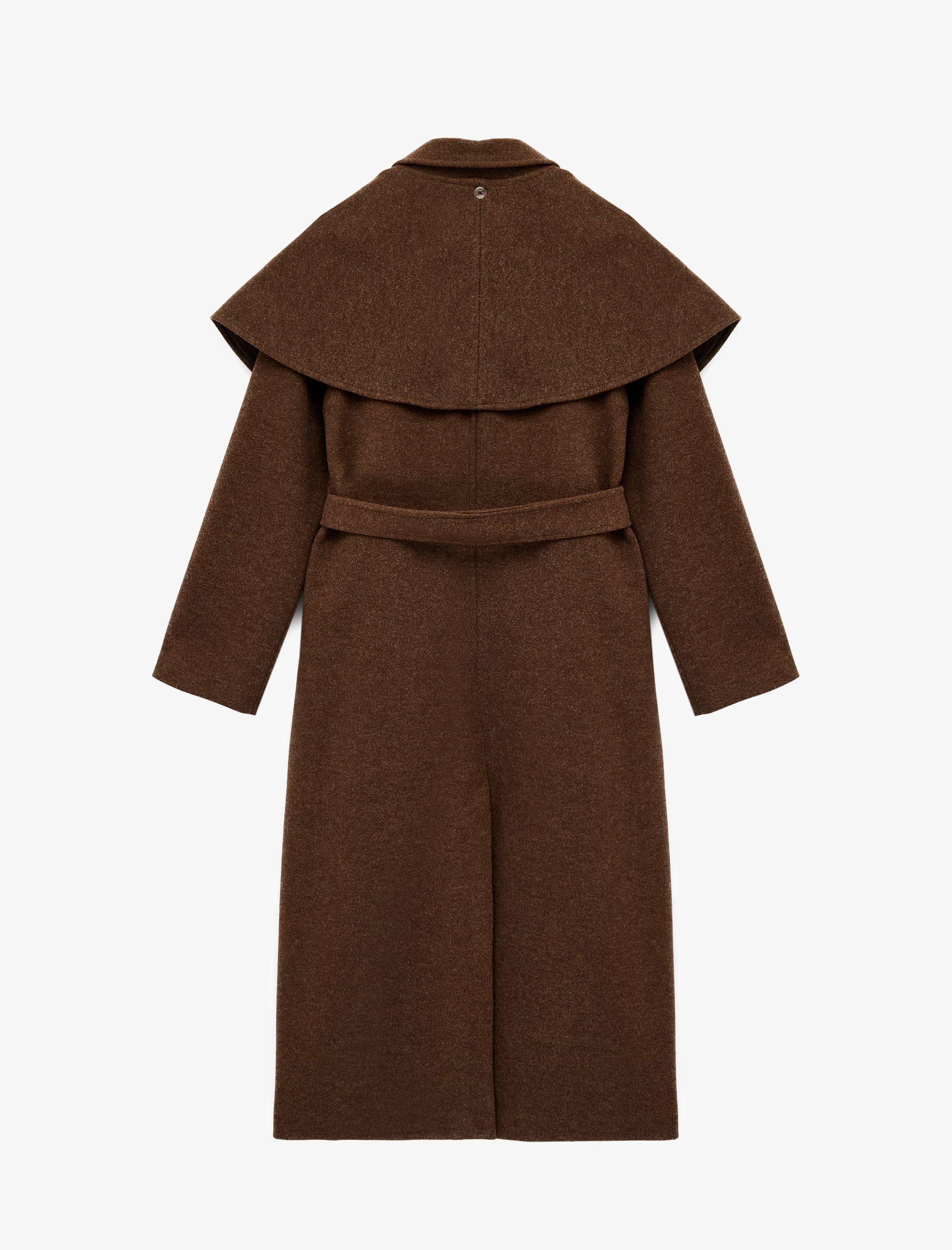   Regular Fit Uzun Kollu Cepli Çıkarılabilir Pelerinli Kemerli Uzun Kaşe Kaban