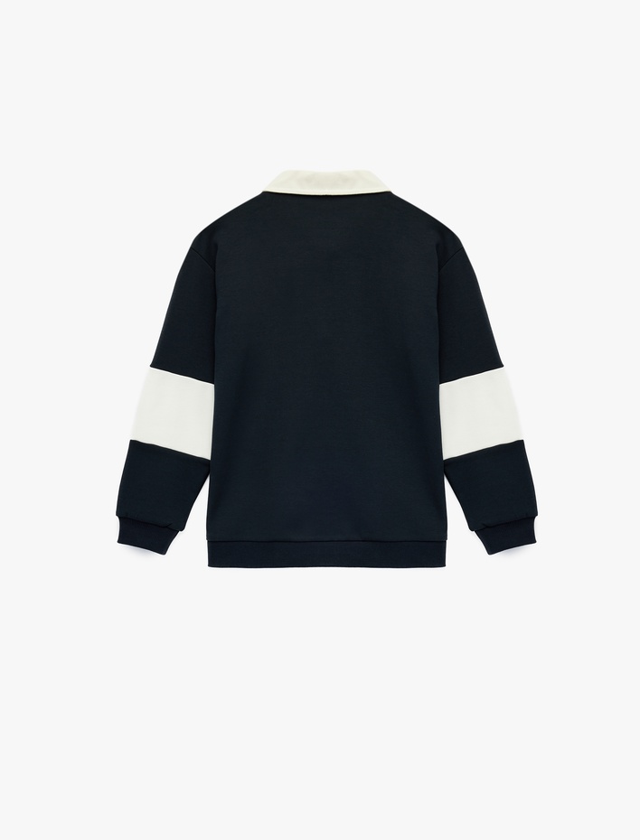 Erkek Çocuk Pamuklu Uzun Kollu Baskılı Oversize Polo Yaka Sweatshirt