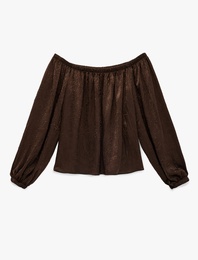 Açık Omuz Rahat Kalıp Balon Kollu Bluz