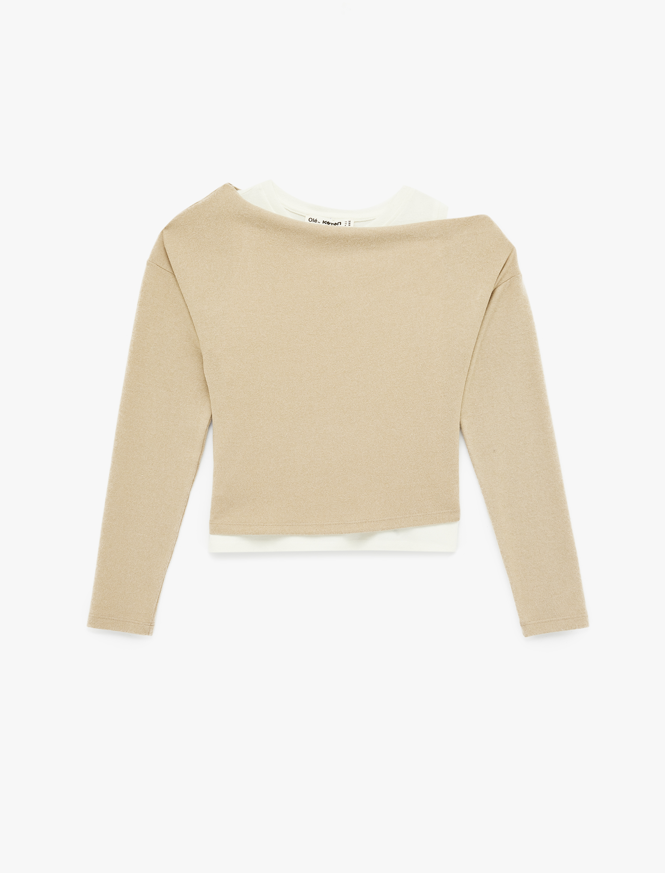   Slim Fit Renk Kontrastlı Asimetrik Çift Yaka Uzun Kollu Tişört