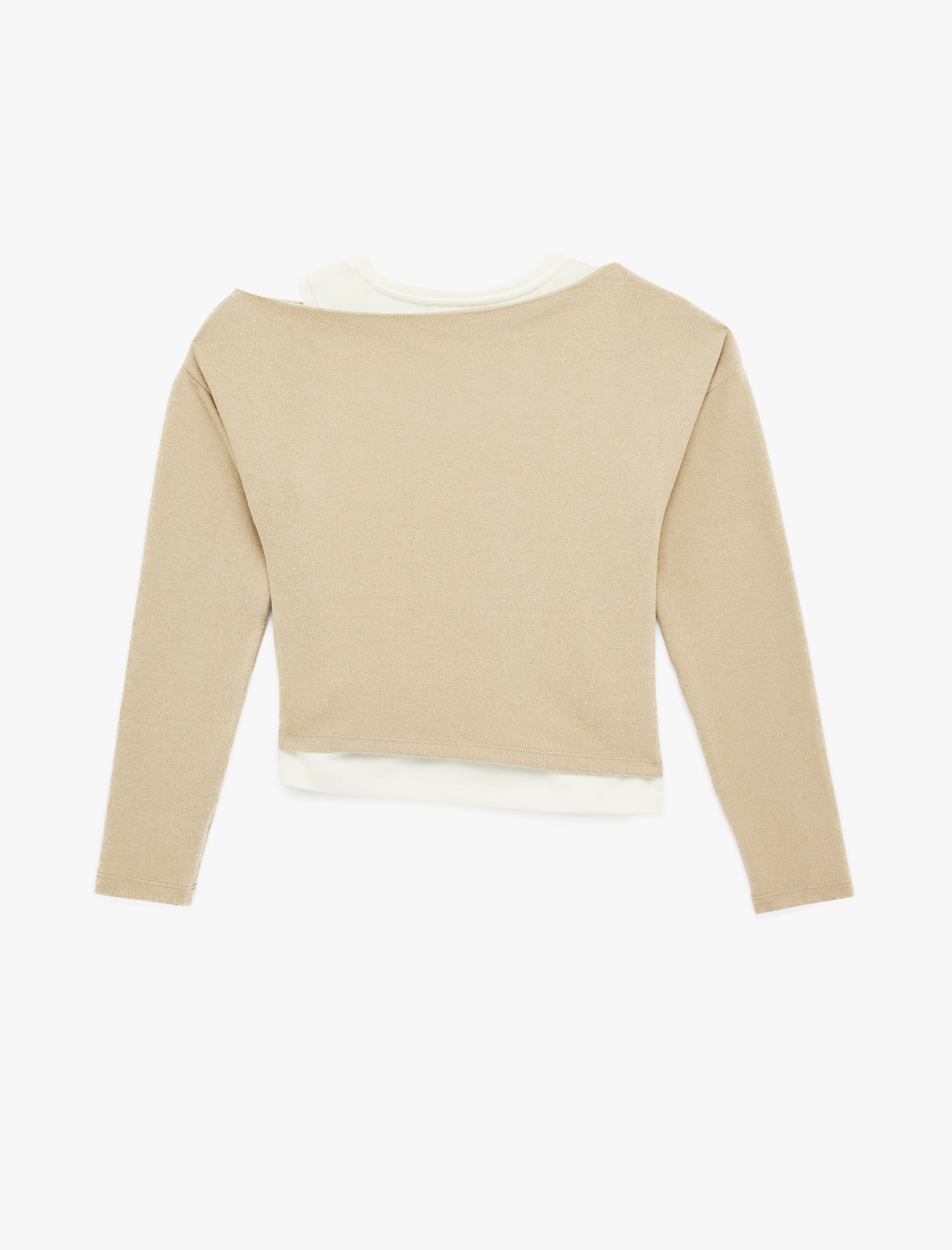   Slim Fit Renk Kontrastlı Asimetrik Çift Yaka Uzun Kollu Tişört