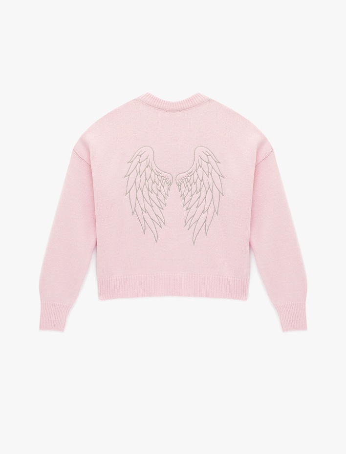  Bisiklet Yaka Uzun Kollu İşlemeli Örgü Triko Kazak