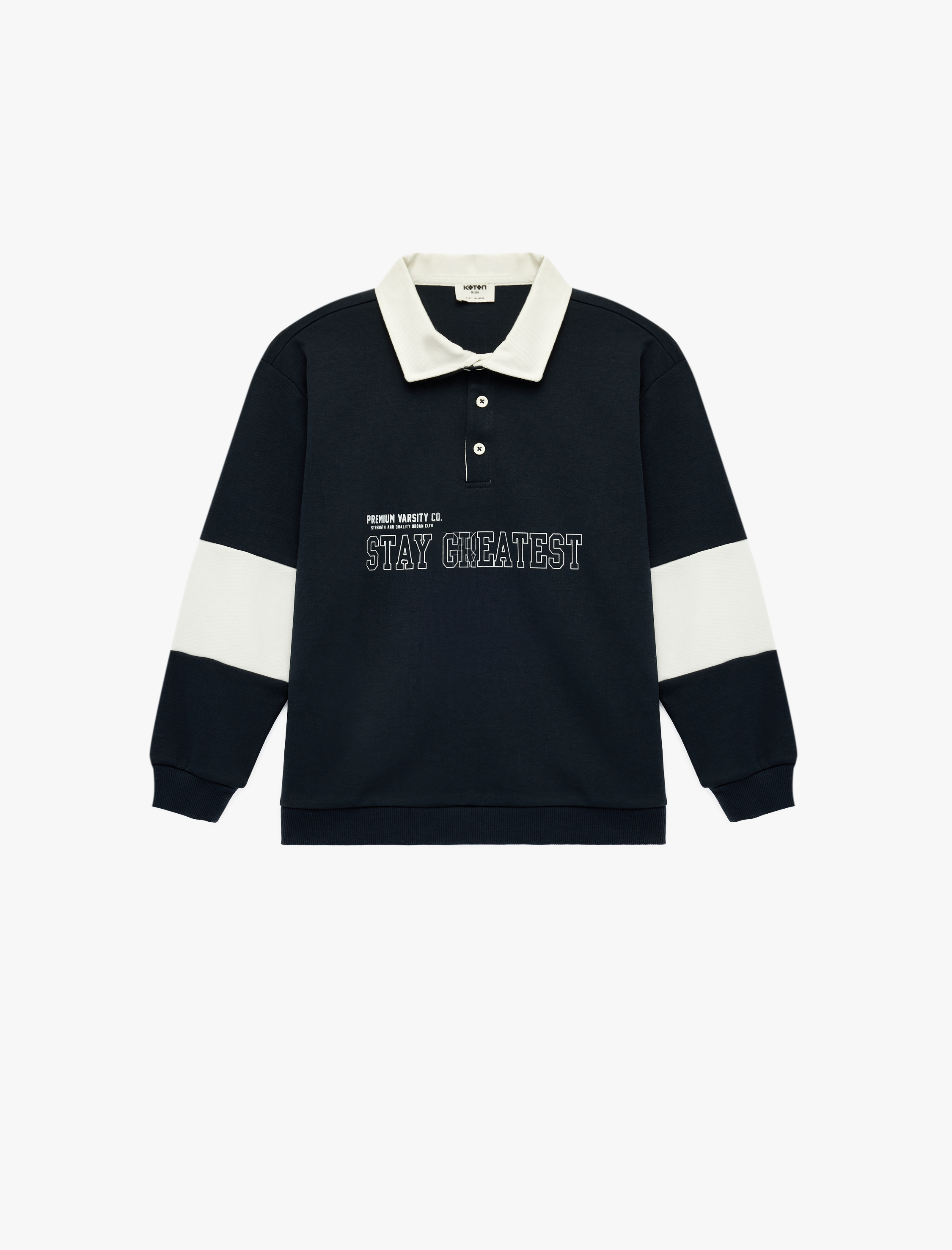  Erkek Çocuk Pamuklu Uzun Kollu Baskılı Oversize Polo Yaka Sweatshirt