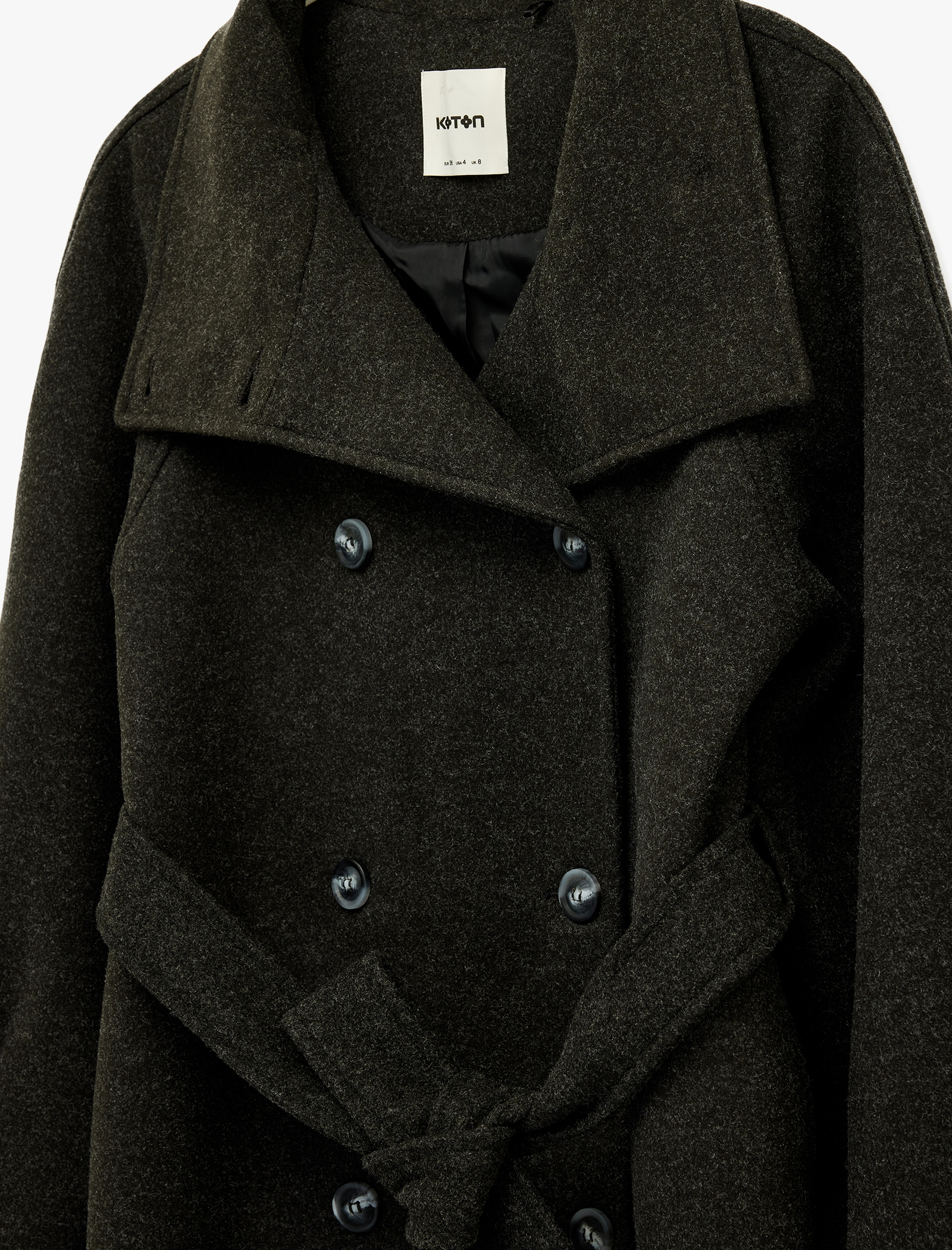   Uzun Kollu Cepli Kruvaze Dik Yaka Kemerli Uzun Kaşe Kaban