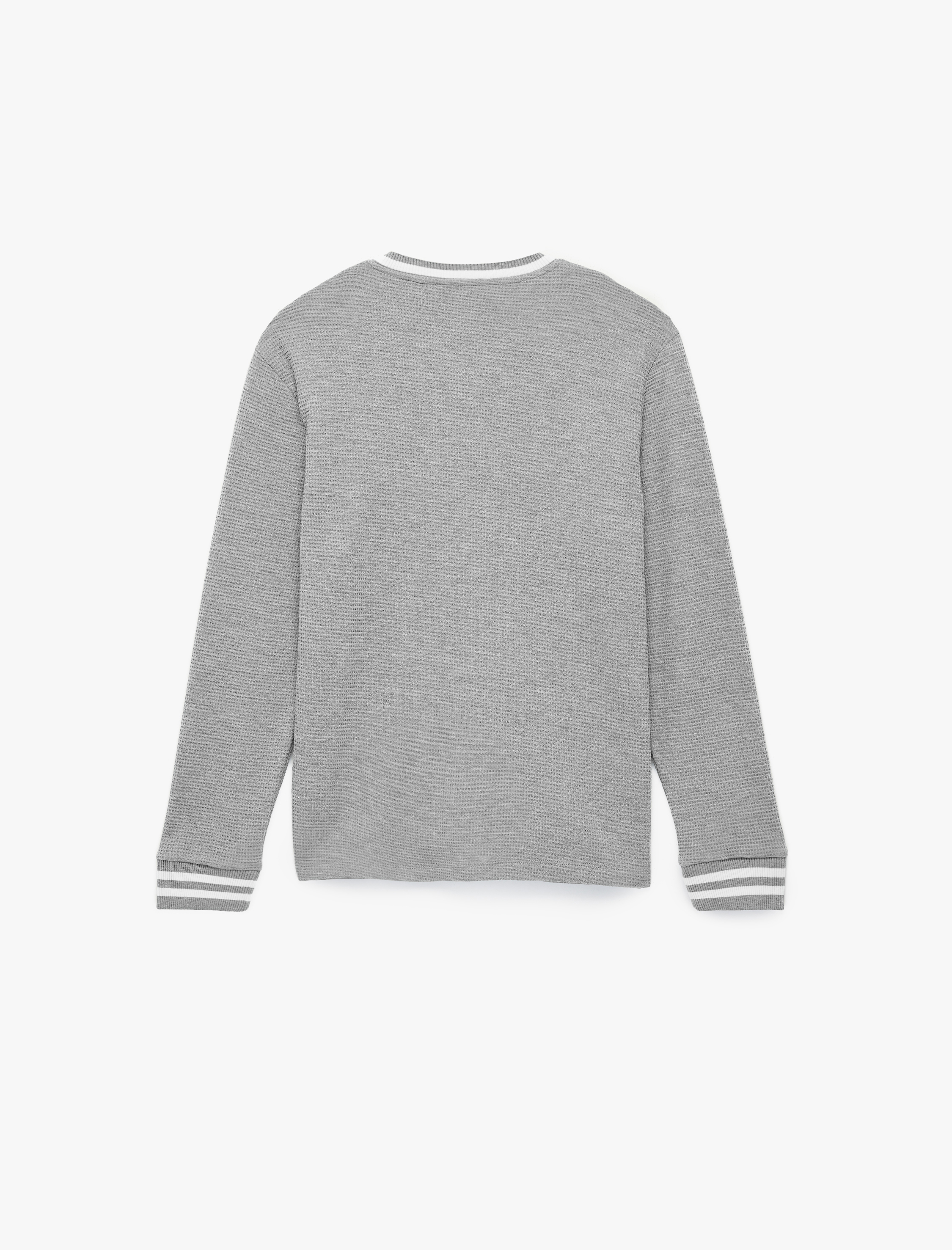   Regular Fit Çizgi Detaylı Nakışlı Dokulu V Yaka Sweatshirt