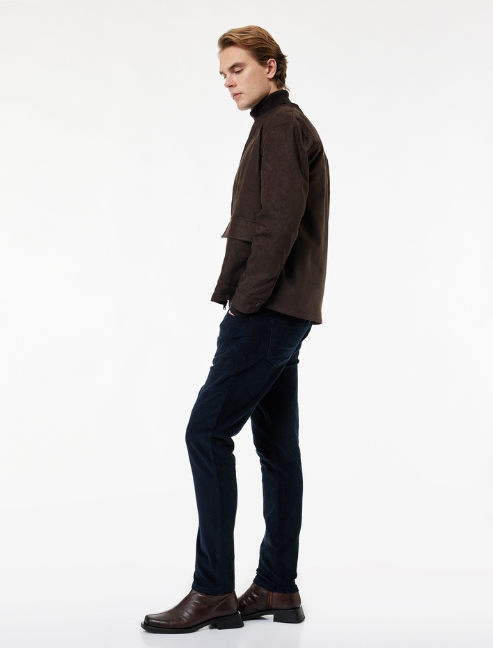  Pamuklu Normal Bel Cepli Fitilli Kadife Pantolon